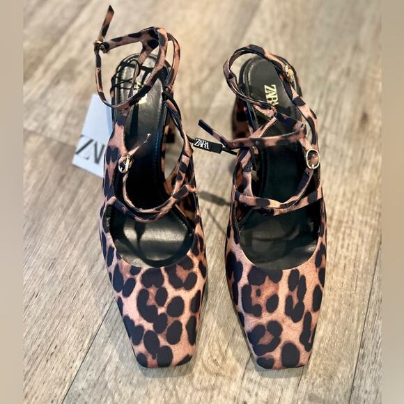 ZARA Leopard Print Mary Jane Block Heels NWT – Animal Print Buckled Strap Shoes - Picture 14 of 16